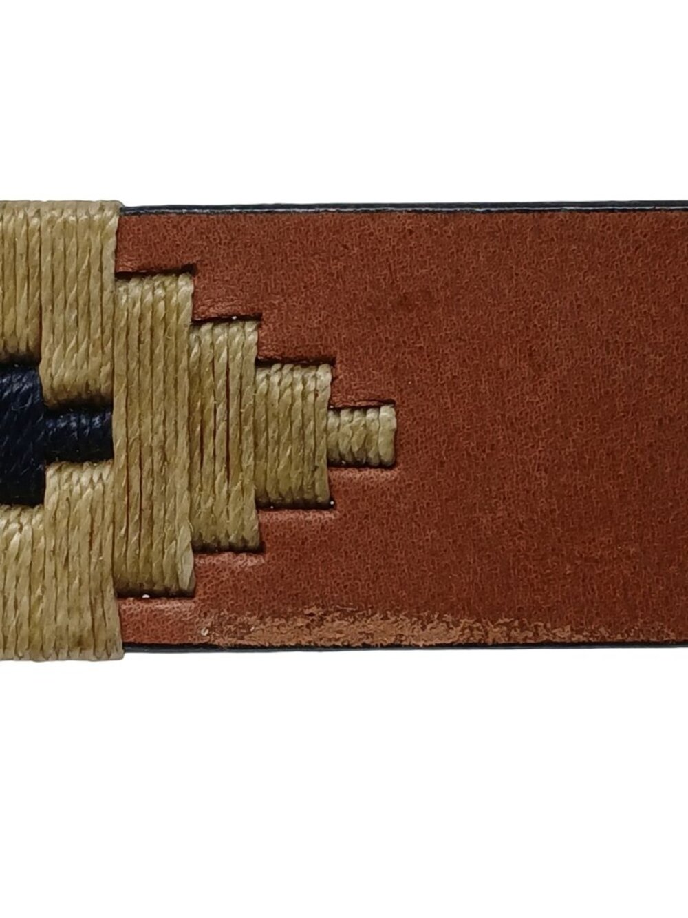 Gaucho Brown Leather Belt 90 cm Sz 35 Embroidered Western Tribal w/Buckle #D35H - Picture 6 of 11